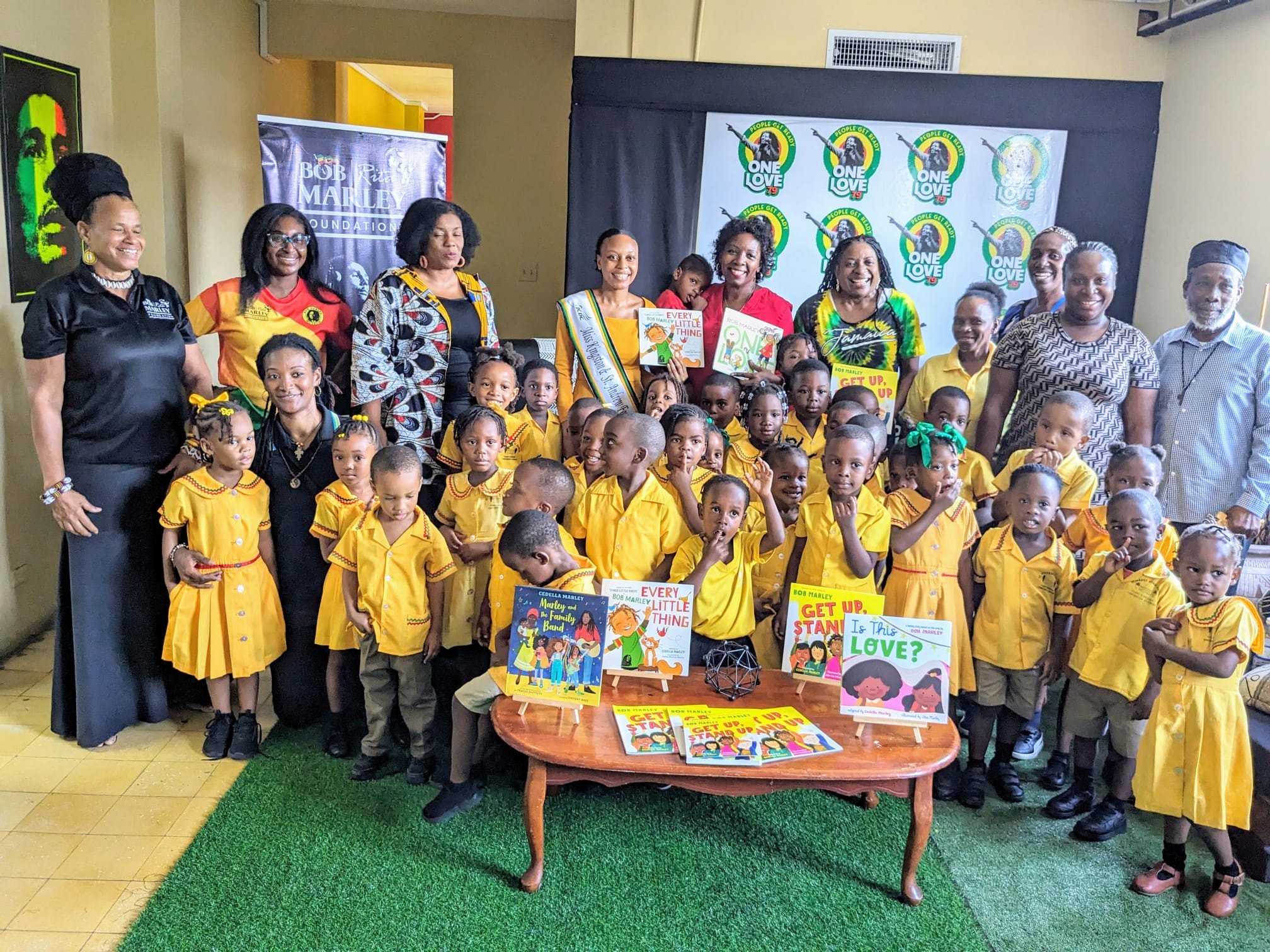 Read Across Jamaica community event with children and volunteers